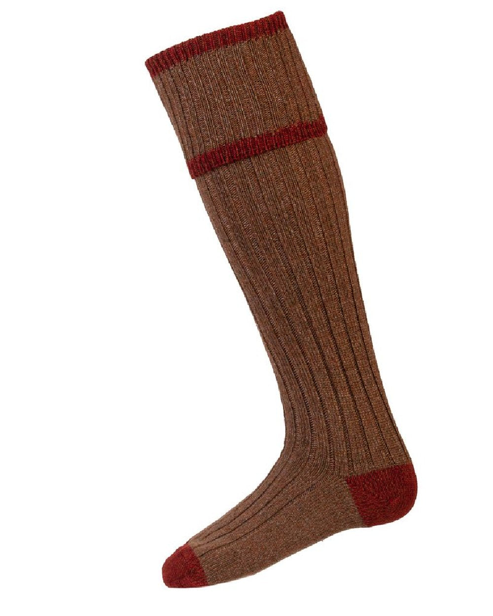 Hazelnut coloured House of Cheviot Kyle Socks on white background 