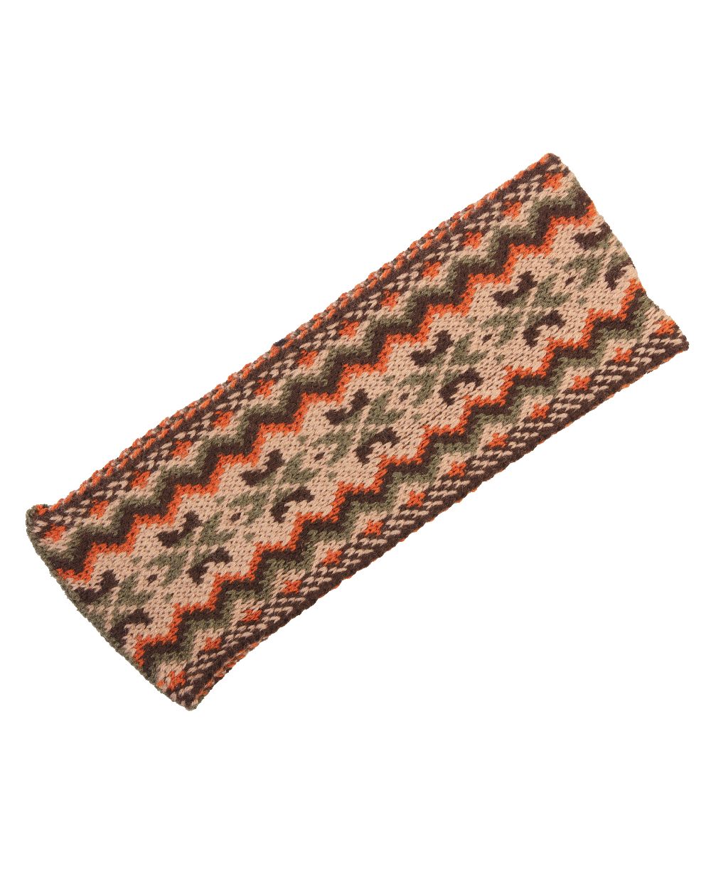 Dark Olive coloured House of Cheviot Lady Fairisle Headband on white background 