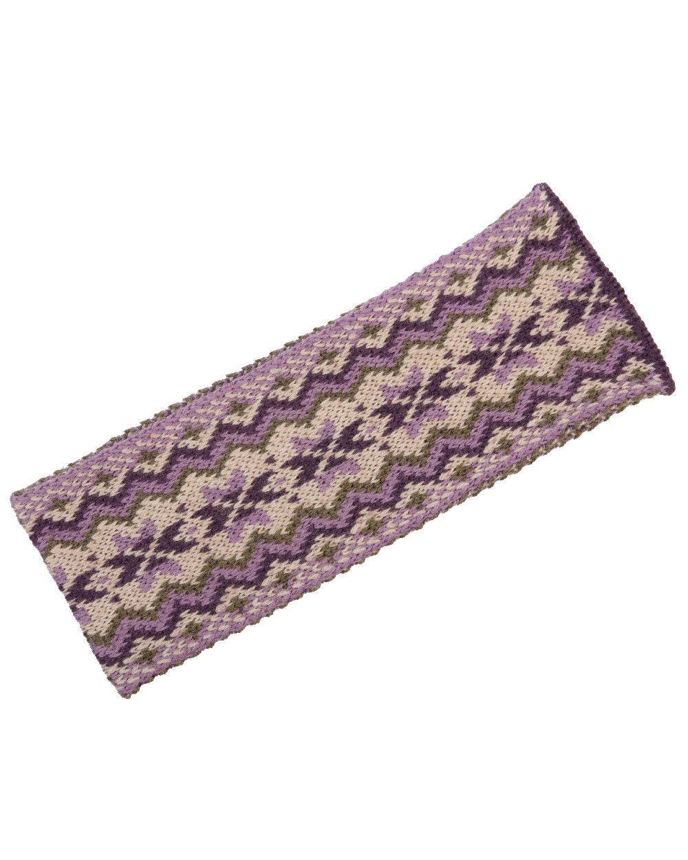 Thistle coloured House of Cheviot Lady Fairisle Headband on white background 