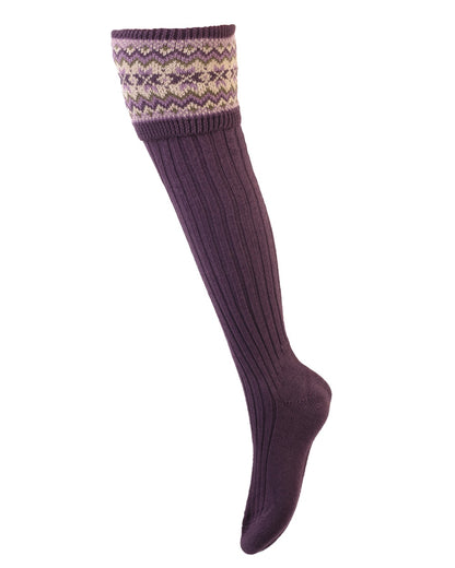 Thistle coloured House of Cheviot Lady Fairsle Socks on white background 