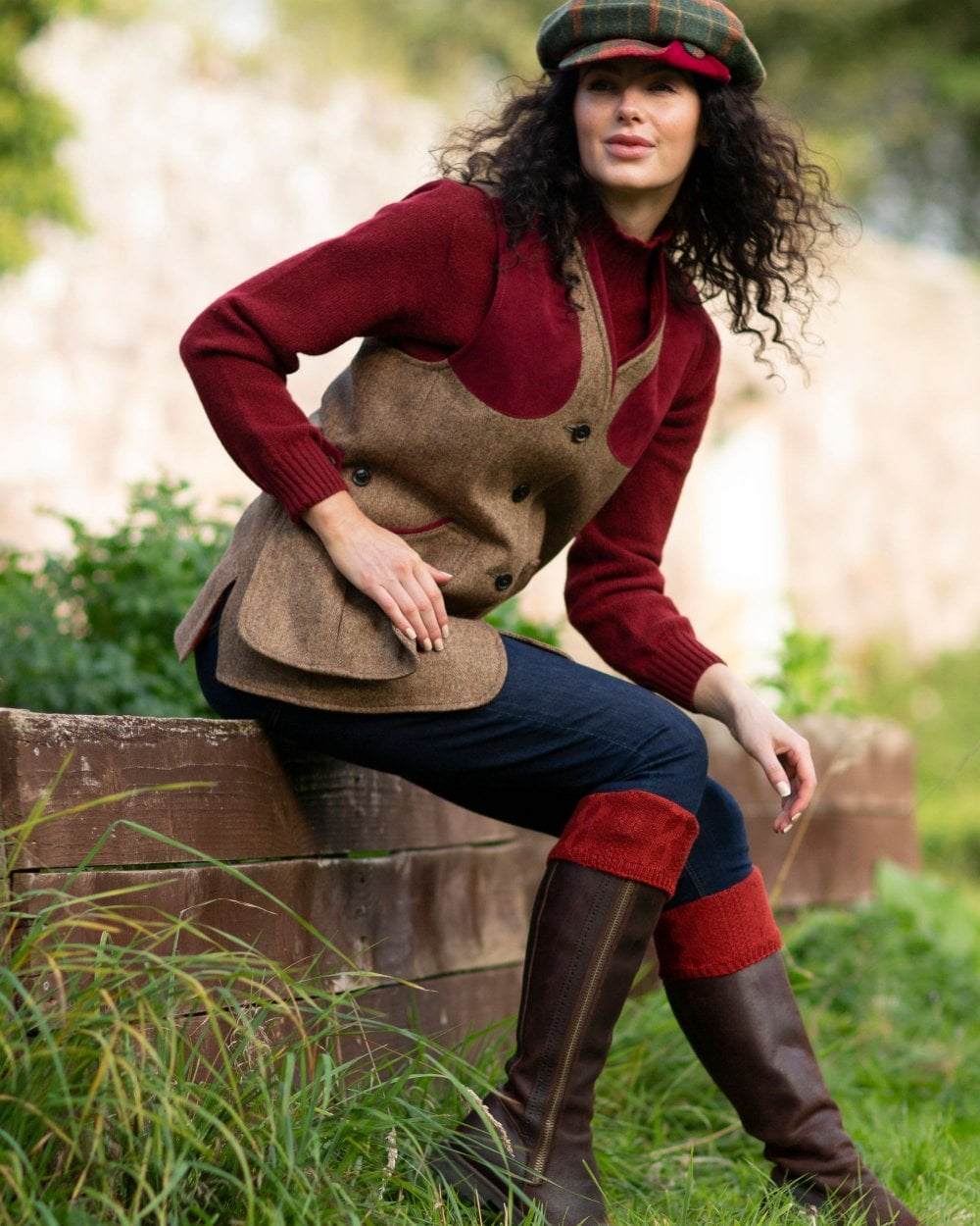 Chestnut coloured House of Cheviot Lady Glenmore Socks on field background 