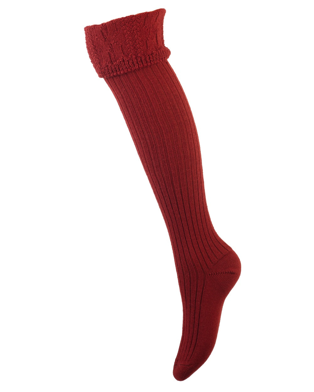 Chestnut coloured House of Cheviot Lady Glenmore Socks on white background 