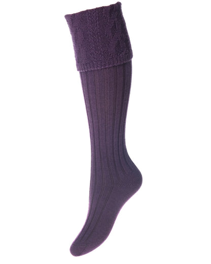 Thistle coloured House of Cheviot Lady Glenmore Socks on white background 