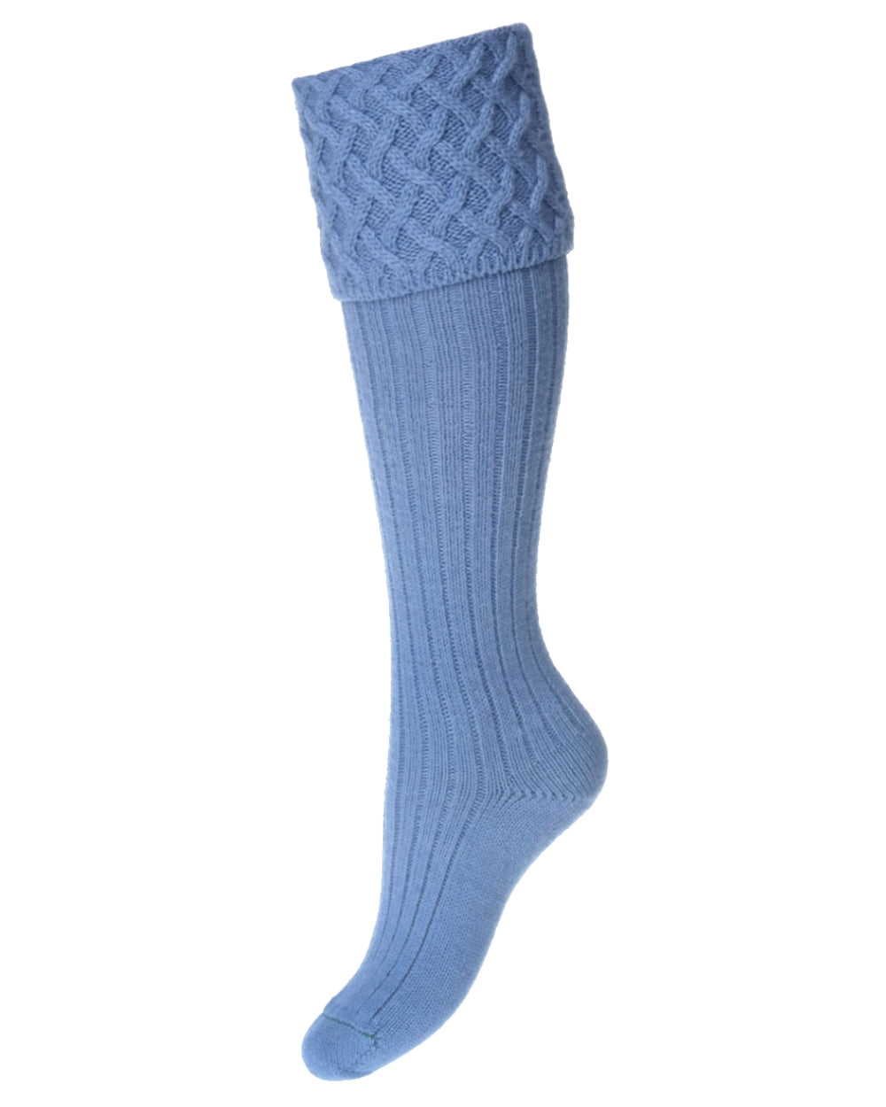 Bluebell coloured House of Cheviot Lady Rannoch Socks Clearance on white background 