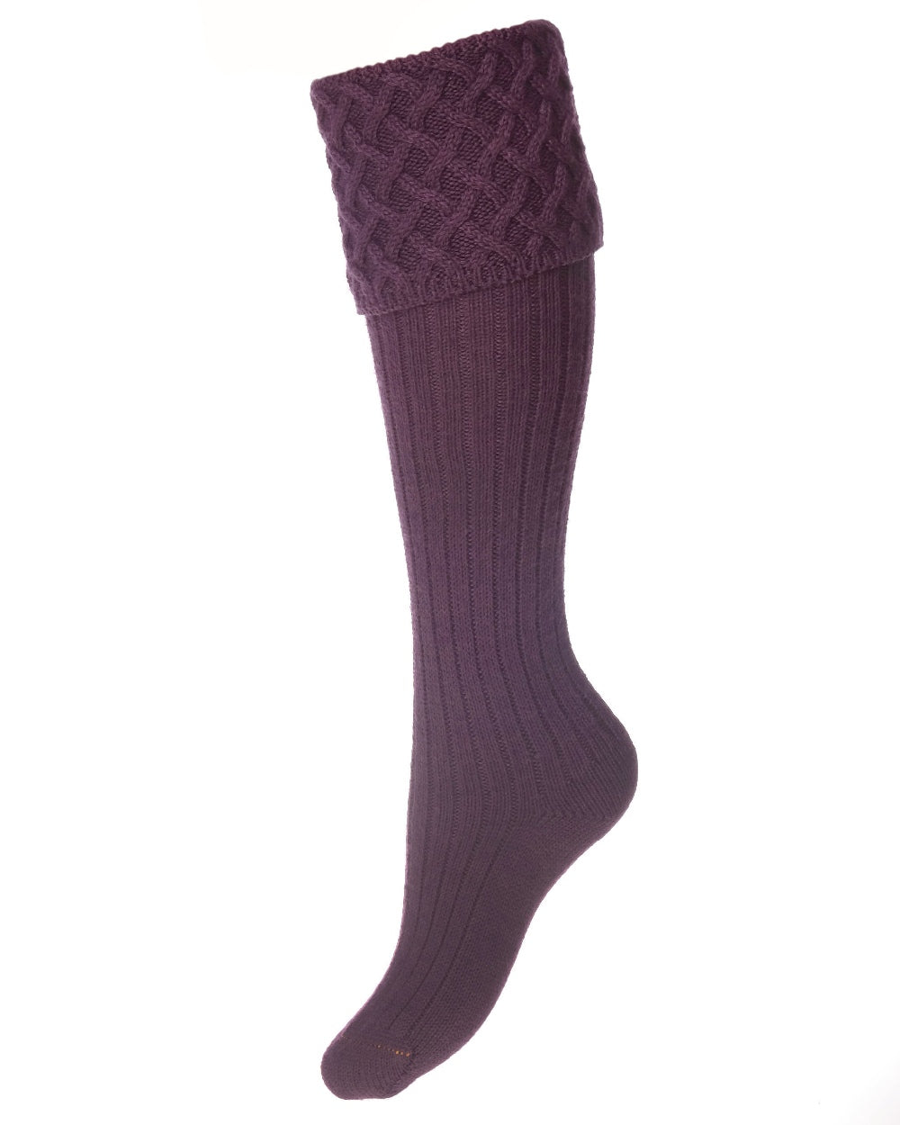 Thistle coloured House of Cheviot Lady Rannoch Socks on field background 