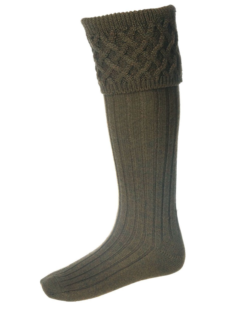 Bracken coloured House of Cheviot Rannoch Socks on white background 