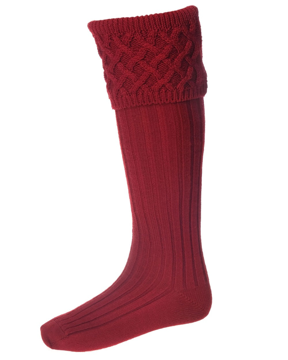 Brick Red coloured House of Cheviot Rannoch Socks on white background 