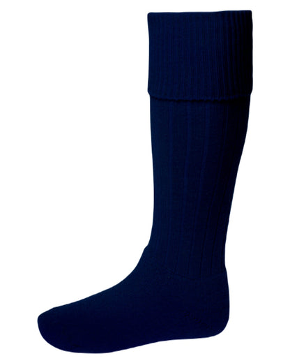 Navy coloured House of Cheviot Scarba Socks on white background 