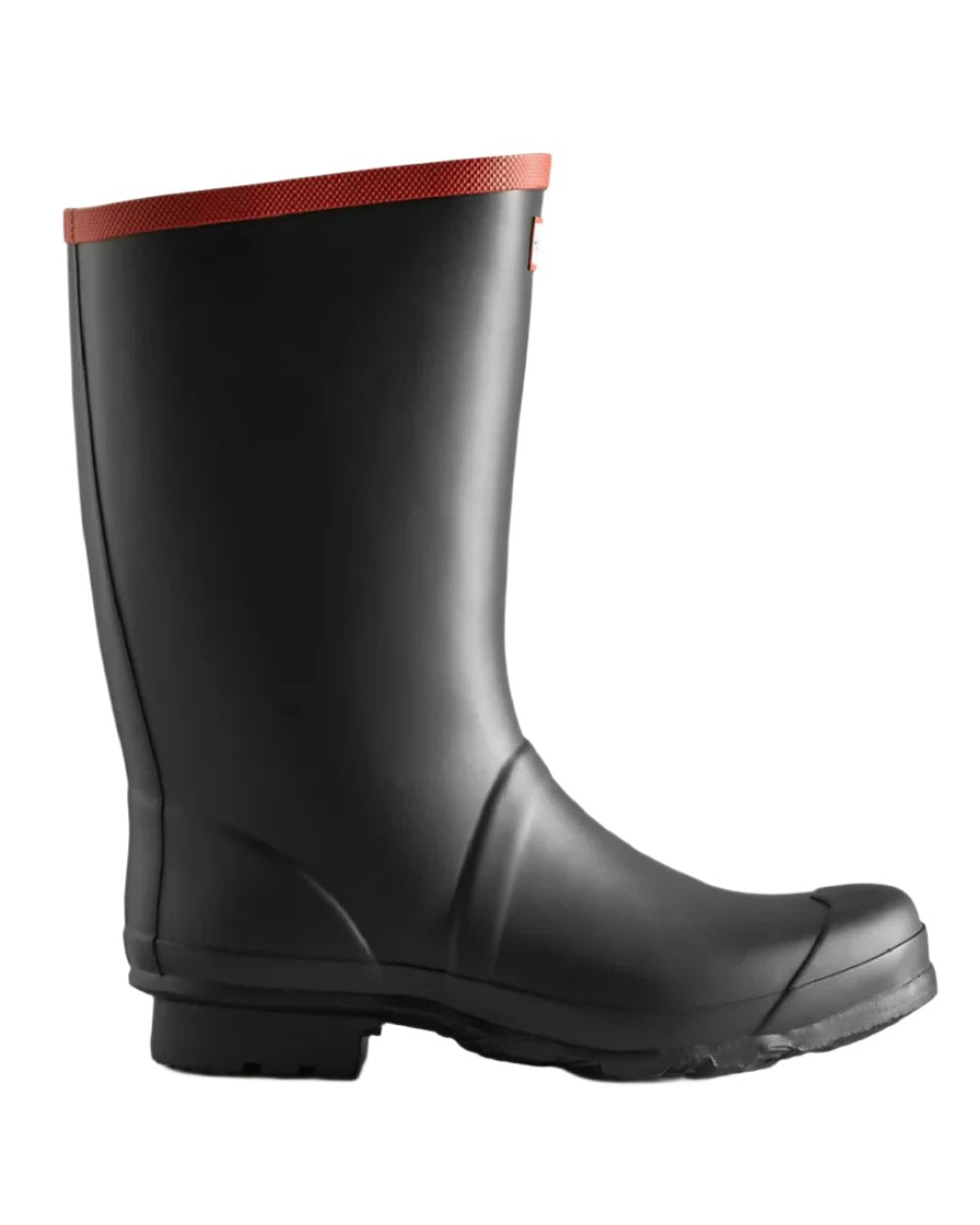 Black coloured Hunter Argyll Short Knee Wellington Boots on white background 