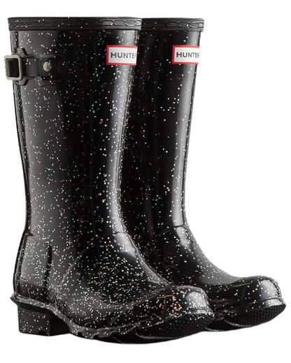 Black Coloured Hunter Big Kids Giant Glitter Wellingtons Boots on white background 