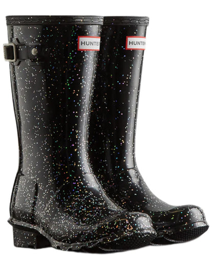 Black Coloured Hunter Big Kids Giant Glitter Wellingtons Boots on white background 