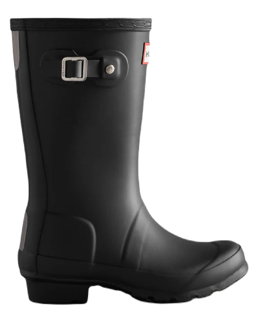 Black coloured Hunter Big Kids Original Wellington Boots on white background 
