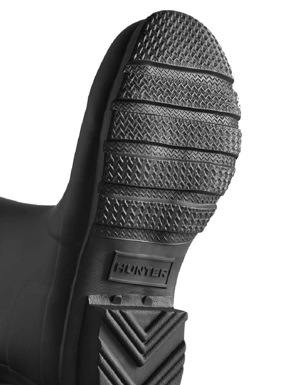 Black coloured Hunter Big Kids Original Wellington Boots on white background 