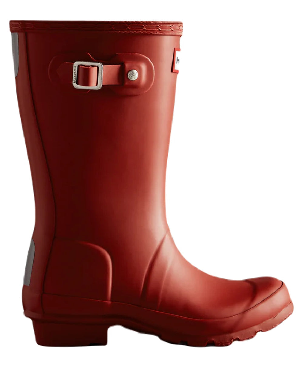 Military Red coloured Hunter Big Kids Original Wellington Boots on white background 