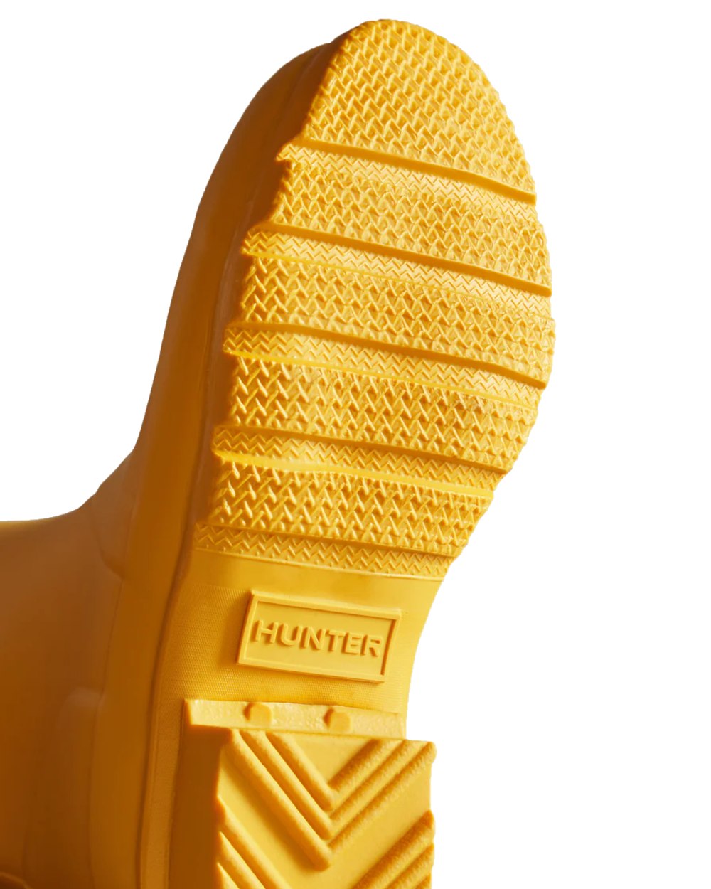 Yellow coloured Hunter Big Kids Original Wellington Boots on white background 