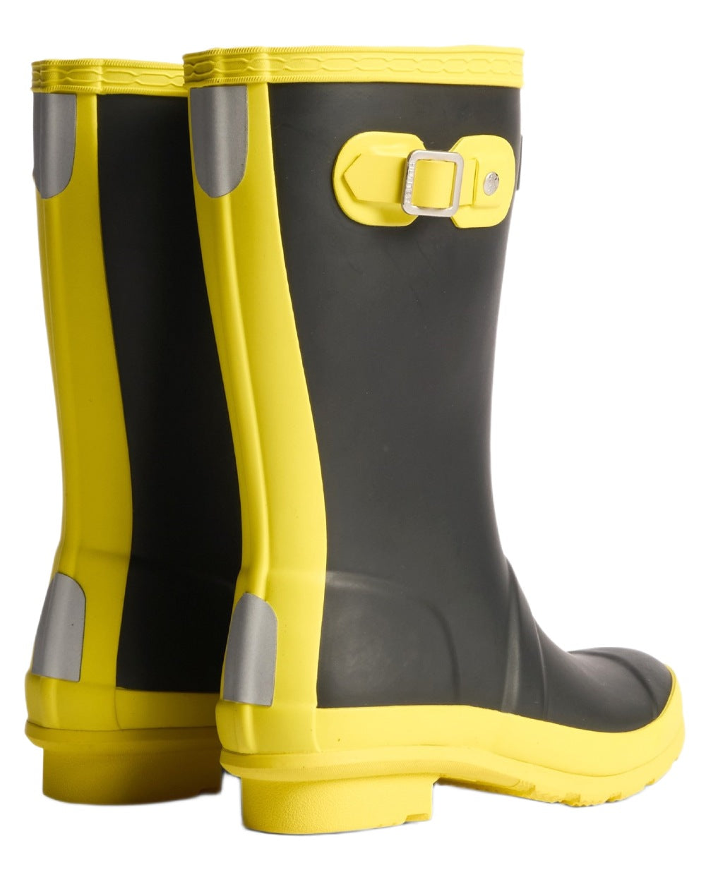 Black Illuminating Yellow coloured Hunter Big Kids Original Wellington Boots on white background 