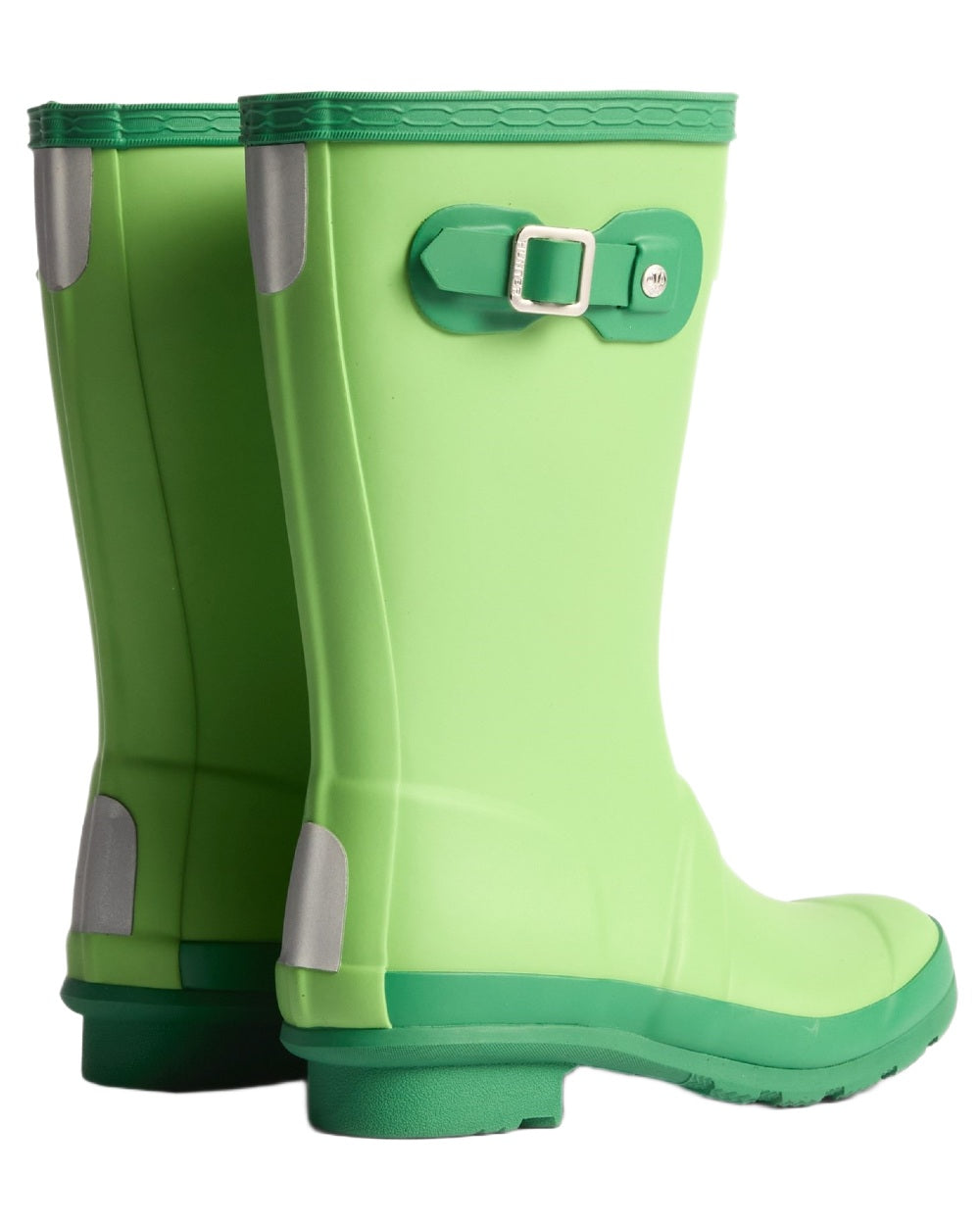 Sea Lettuce Twisting Green coloured Hunter Big Kids Original Wellington Boots on white background 