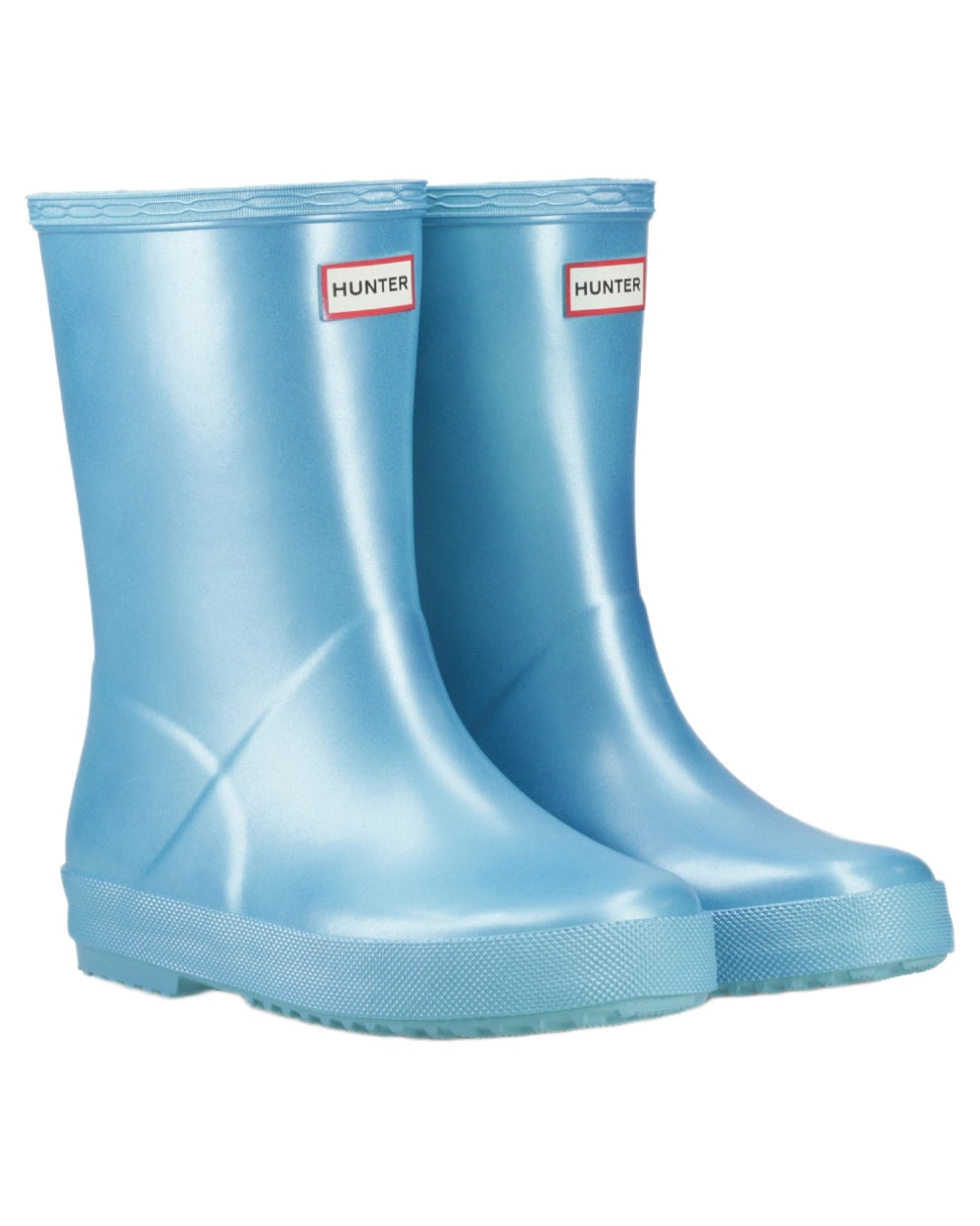 Pool Blue Coloured Hunter Childrens First Nebula Wellington Boots on white background 