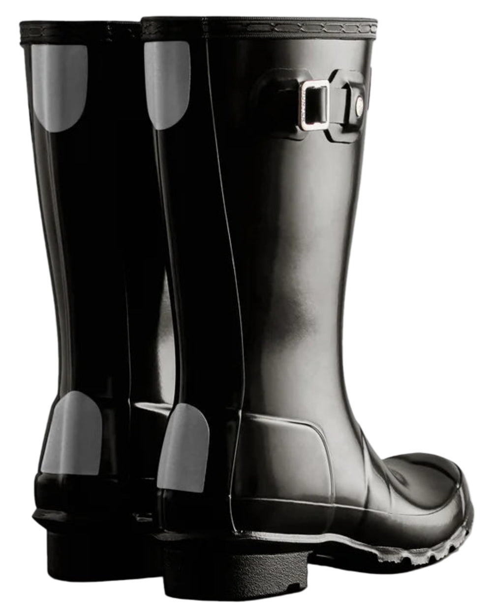 Black Coloured Hunter Childrens Original Gloss Wellington Boots on white background 