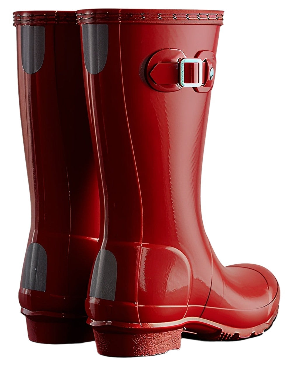 Military Red Coloured Hunter Childrens Original Gloss Wellington Boots on white background 