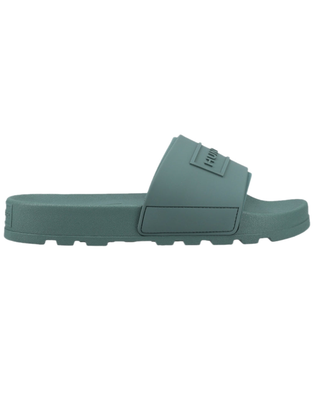 Hunter Green Coloured Hunter Core Embossed Sliders on white background 