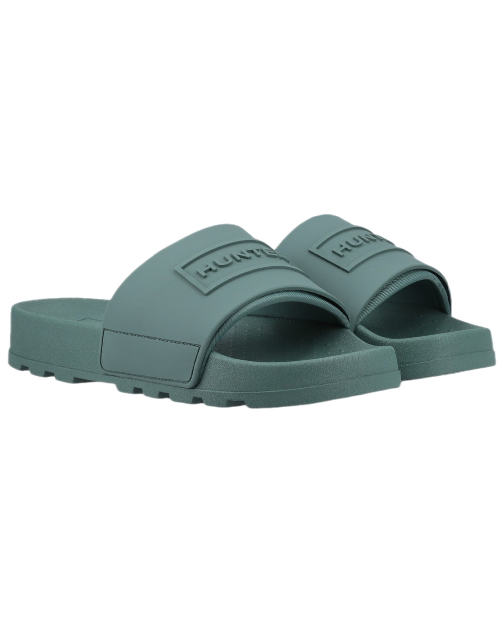 Hunter Green Coloured Hunter Core Embossed Sliders on white background 