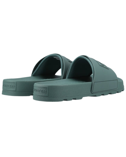 Hunter Green Coloured Hunter Core Embossed Sliders on white background 