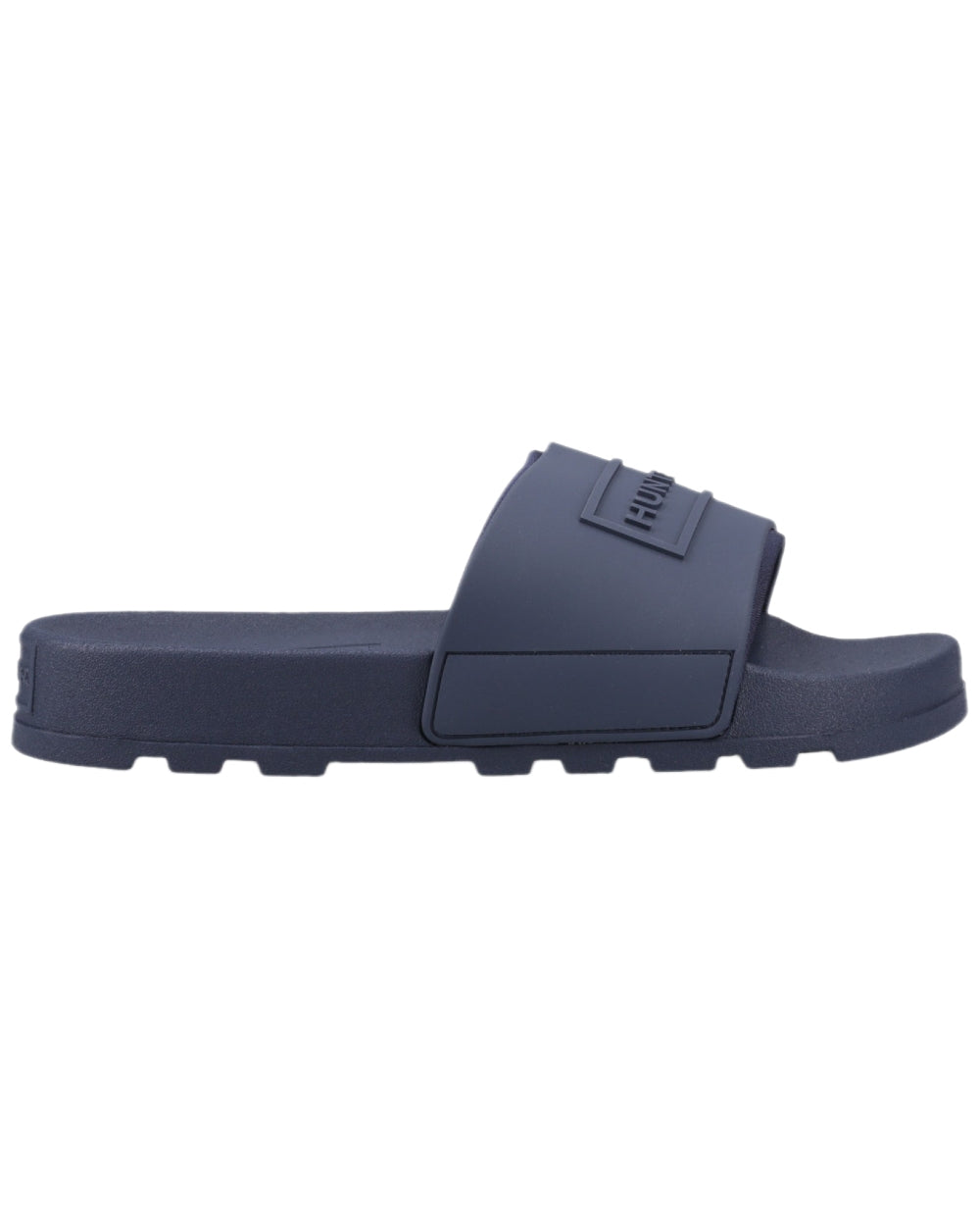 Hunter Navy Coloured Hunter Core Embossed Sliders on white background 