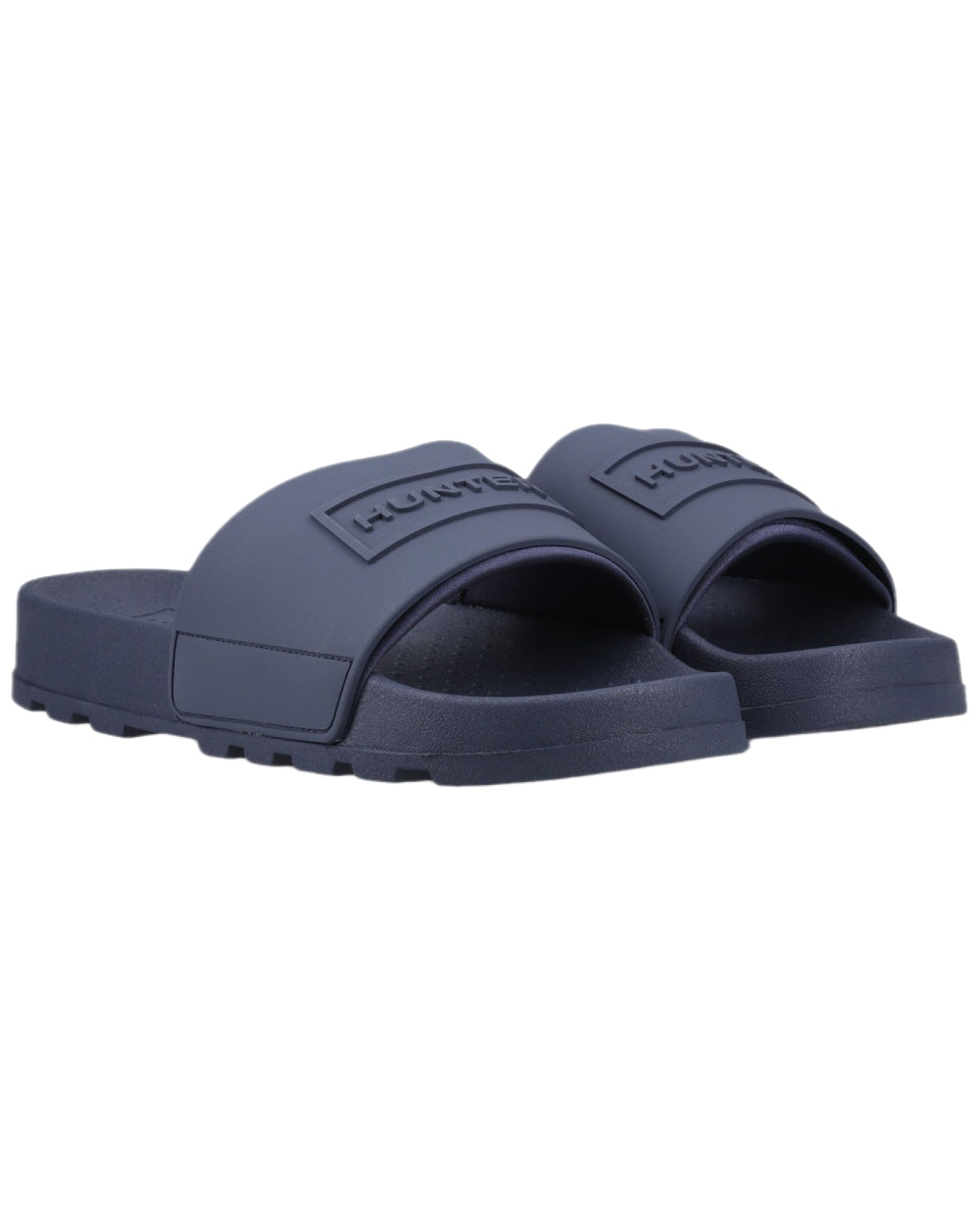 Hunter Navy Coloured Hunter Core Embossed Sliders on white background 