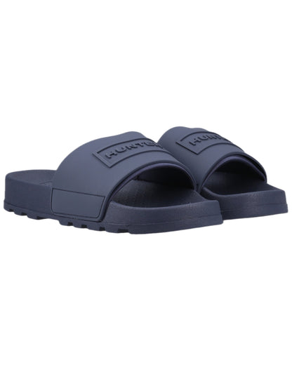 Hunter Navy Coloured Hunter Core Embossed Sliders on white background 