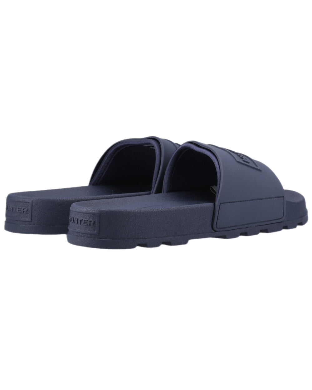 Hunter Navy Coloured Hunter Core Embossed Sliders on white background 