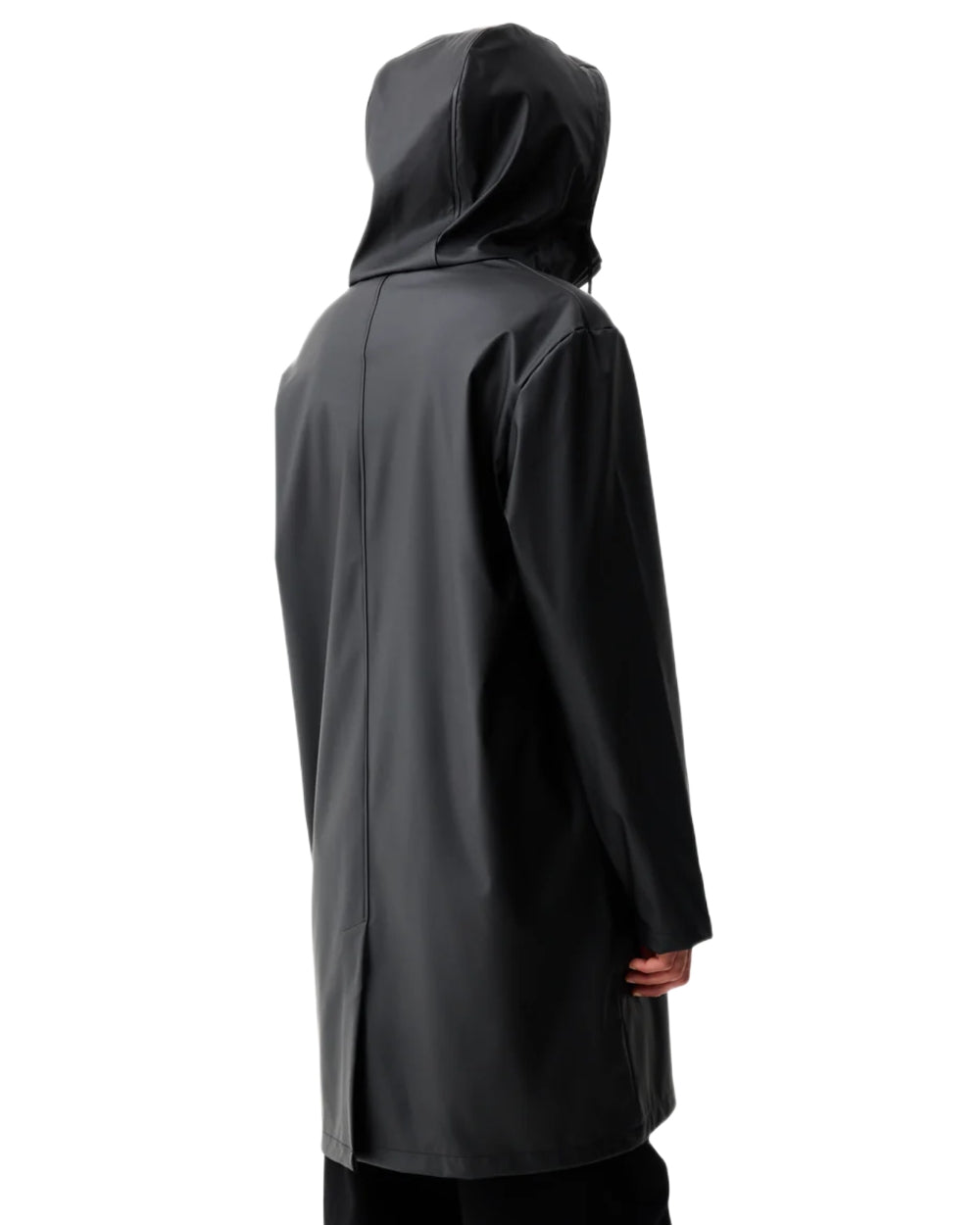 Black coloured Hunter Downpour Andrea PU Rain Coat on white background 
