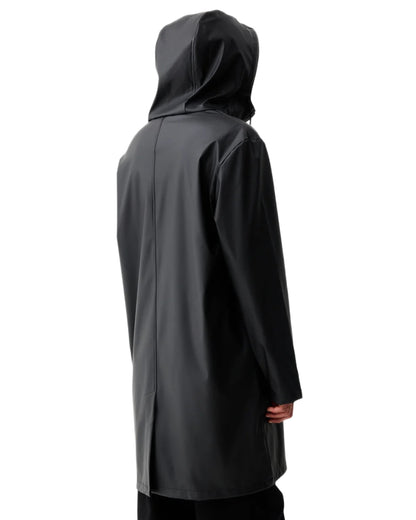 Black coloured Hunter Downpour Andrea PU Rain Coat on white background 