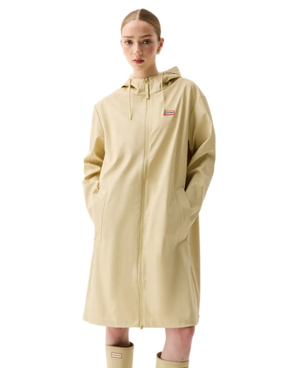 Gravel coloured Hunter Downpour Andrea PU Rain Coat on white background 
