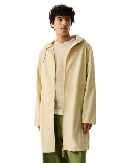 Gravel coloured Hunter Downpour Andrea PU Rain Coat on white background 