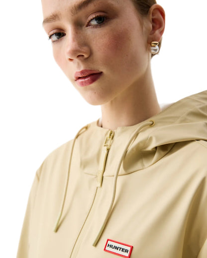 Gravel coloured Hunter Downpour Andrea PU Rain Coat on white background 