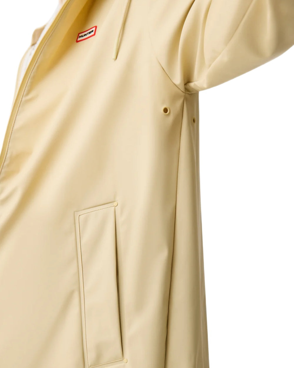 Gravel coloured Hunter Downpour Andrea PU Rain Coat on white background 