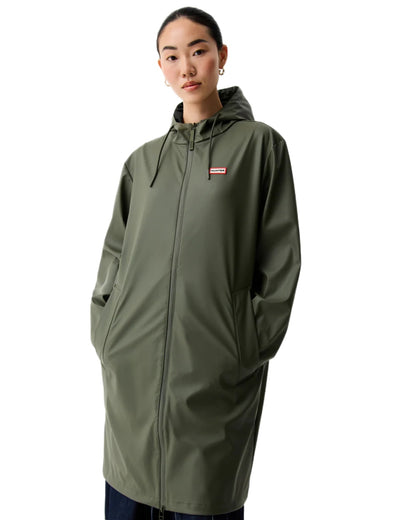 Kambaba Green coloured Hunter Downpour Andrea PU Rain Coat on white background 
