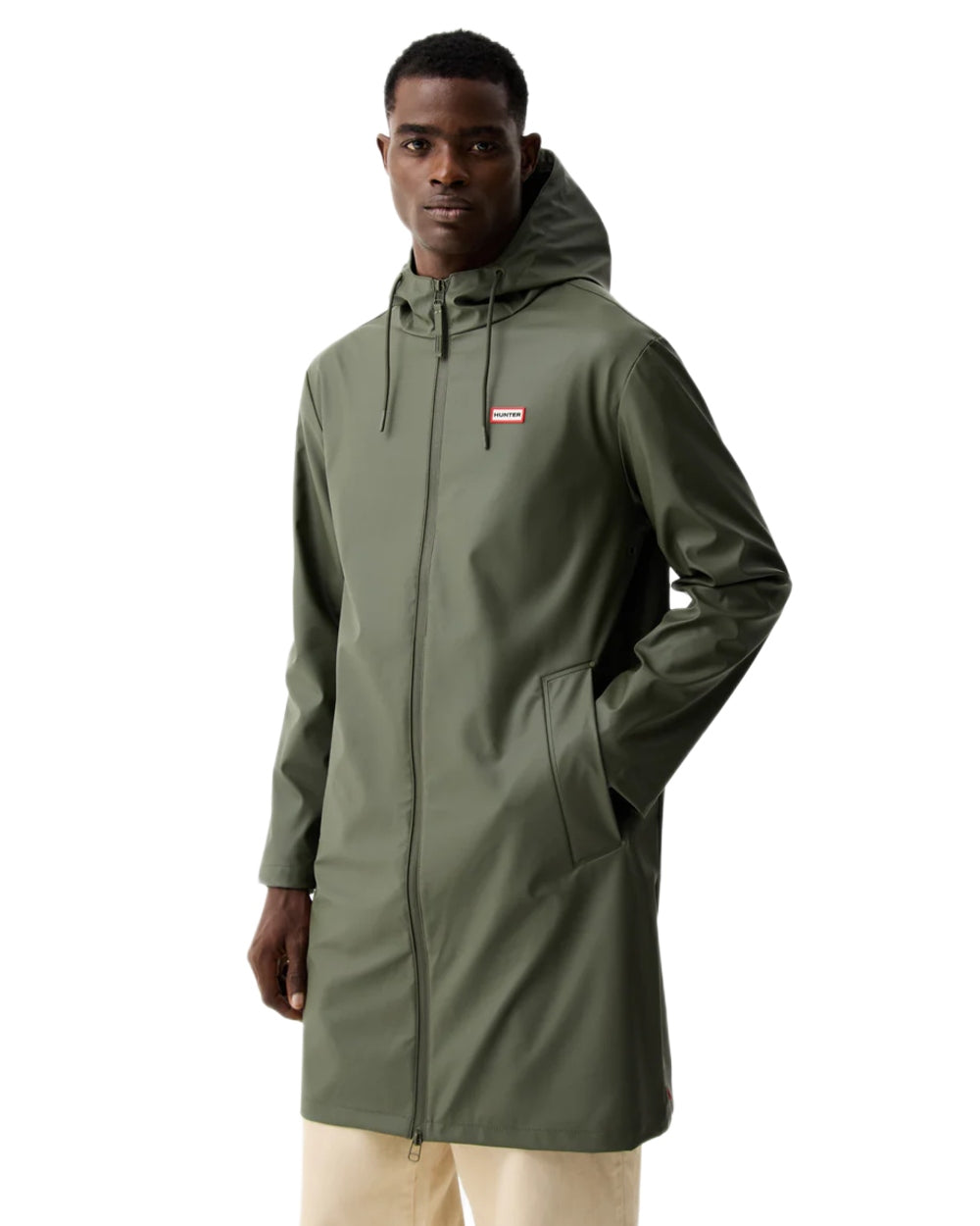 Kambaba Green coloured Hunter Downpour Andrea PU Rain Coat on white background 