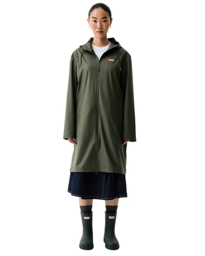 Kambaba Green coloured Hunter Downpour Andrea PU Rain Coat on white background 