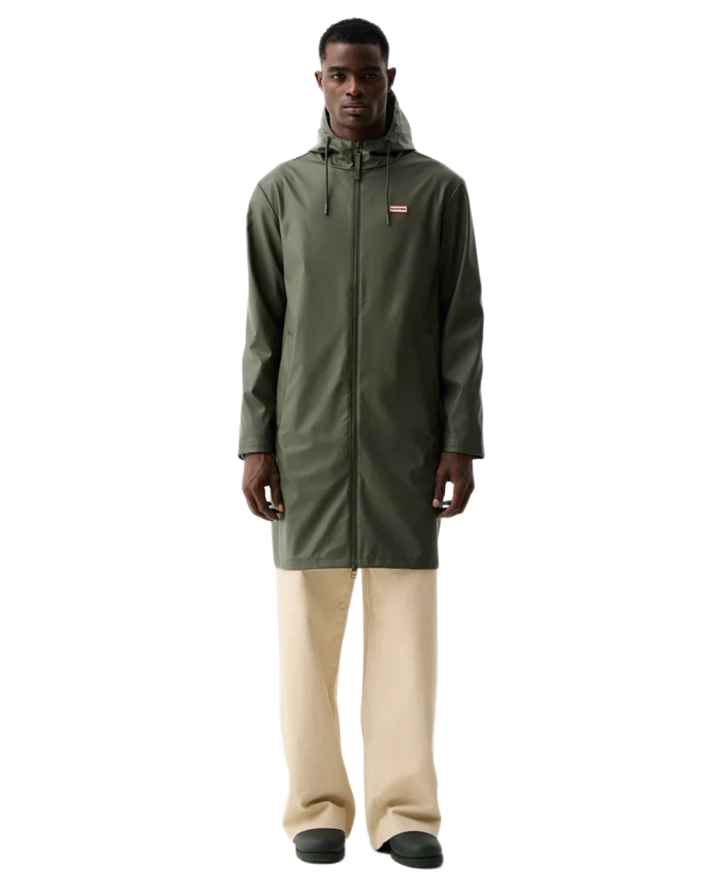 Kambaba Green coloured Hunter Downpour Andrea PU Rain Coat on white background 