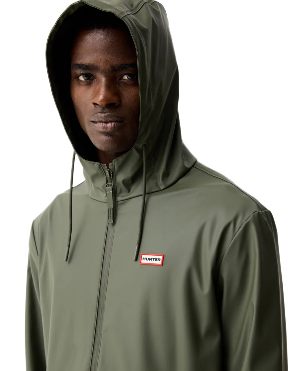Kambaba Green coloured Hunter Downpour Andrea PU Rain Coat on white background 