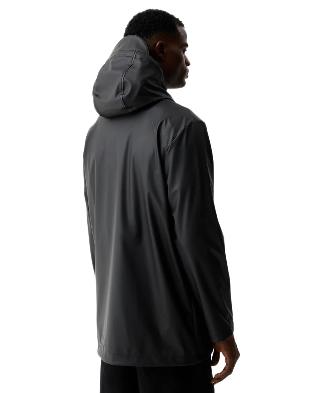 Black coloured Hunter Downpour Jo Pu Rain Parka on white background 