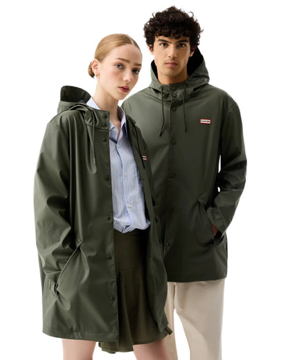 Kambaba Green coloured Hunter Downpour Jo Pu Rain Parka on white background 