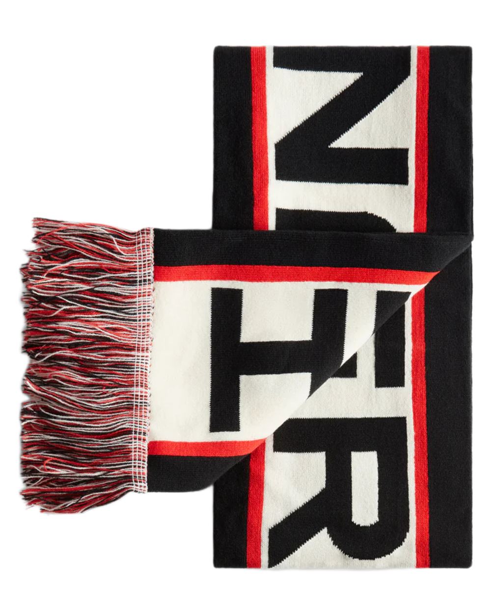 Black coloured Hunter Dunbar Scarf And Beanie Box Set on white background 