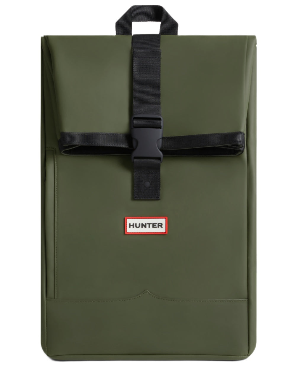 Deep Lichen Green coloured Hunter Highlander Roll Top Backpack on white background 