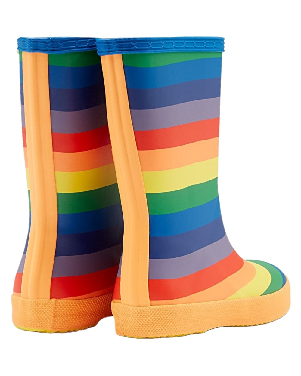 Rainbow Coloured Hunter Kids First Classic Rainbow Print Wellingtons on white background 