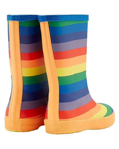 Rainbow Coloured Hunter Kids First Classic Rainbow Print Wellingtons on white background 