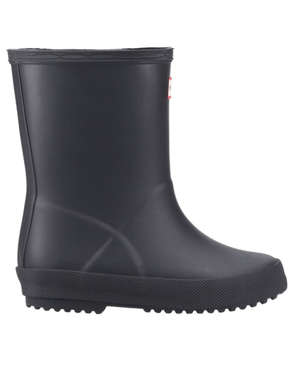 Black Coloured Hunter Kids First Classic Wellingtons on white background 