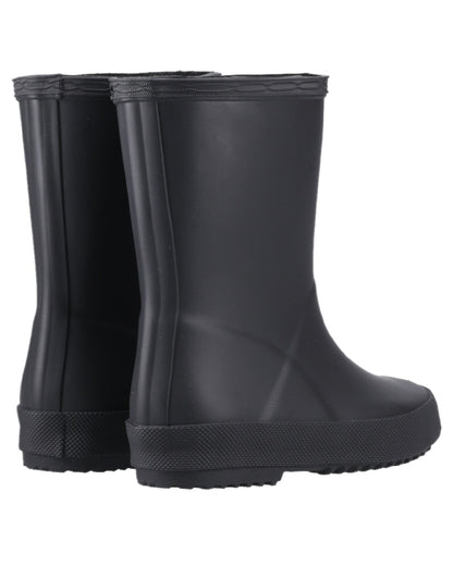 Black Coloured Hunter Kids First Classic Wellingtons on white background 